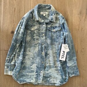 Light Blue Textured Denim Shacket